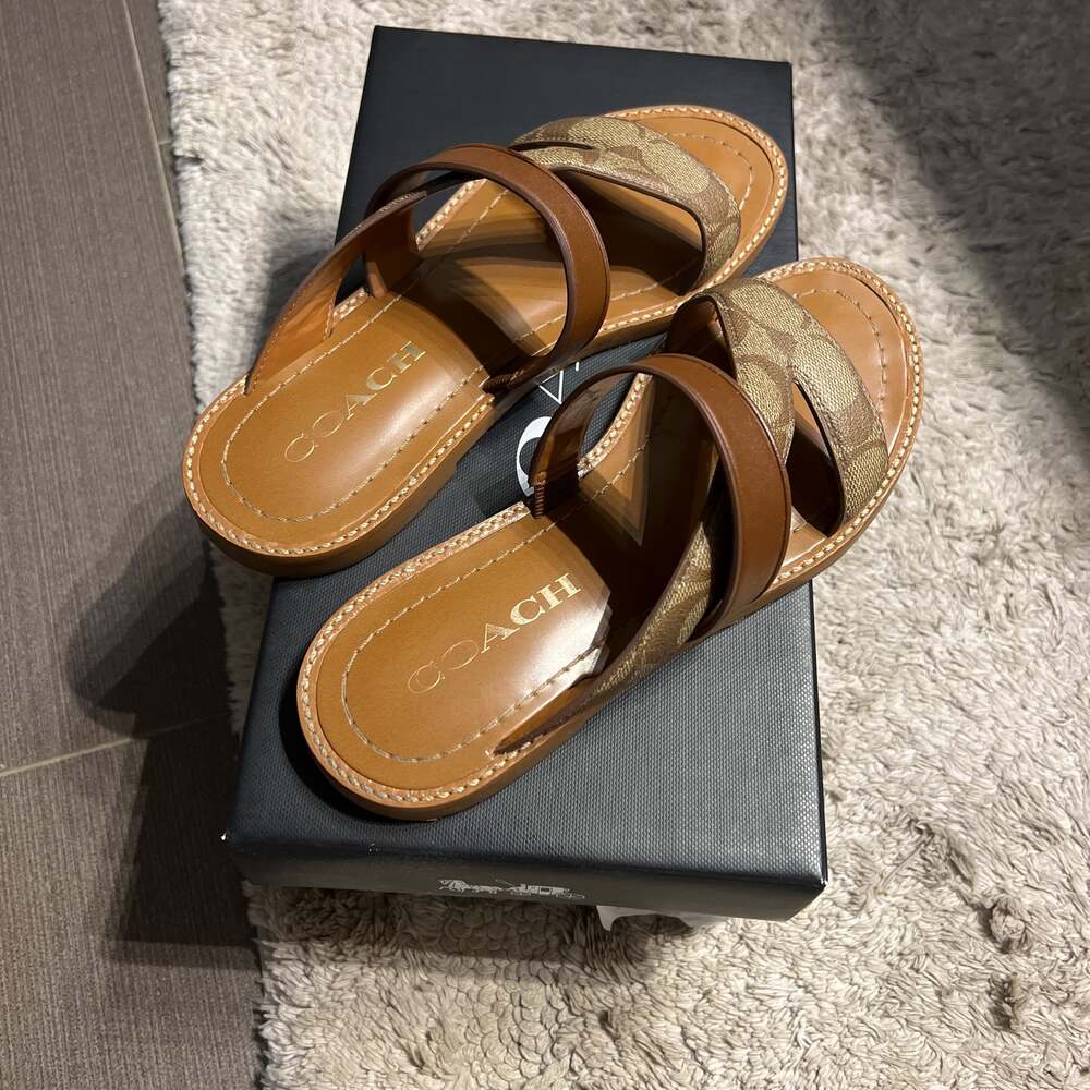 Coach Harlan Signature Slide Sandals Khaki/Saddle